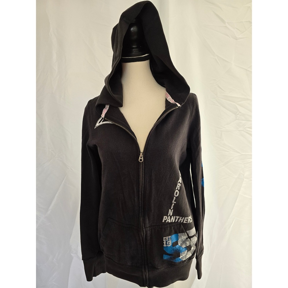 Pink by Victoria's Secret Carolina Panthers Zip Up Hoodie Womens Size Sm Black